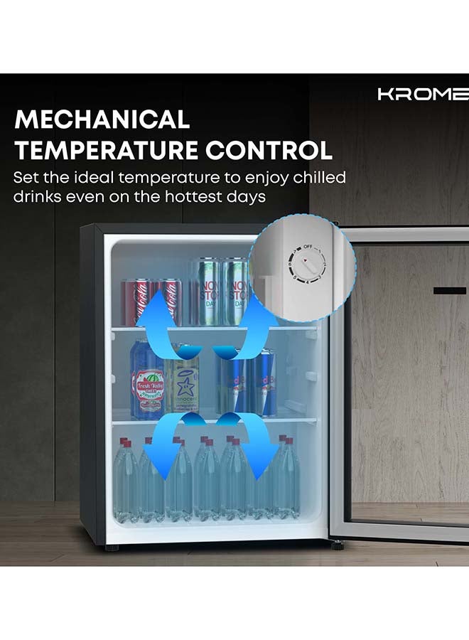 Krome Beverage Cooler, 90 L, Compact Design, Free Standing, Single Door, 2 Glass Shelves, Adjustable Feet, Mechanical Temperature Control, Environment-Friendly R600a 90 L 295 kW KR-BC90DM Black - Image 3