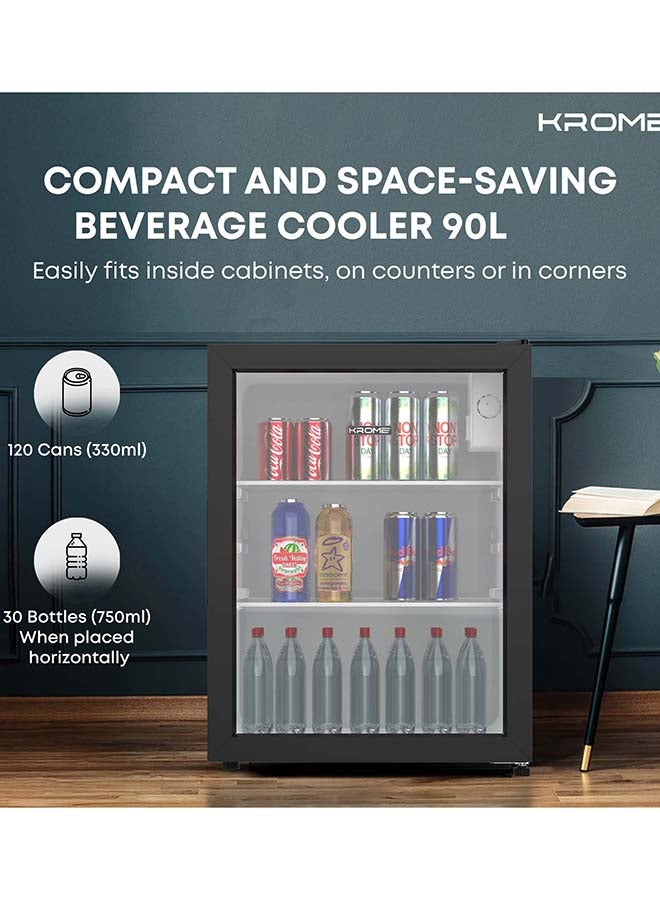 Krome Beverage Cooler, 90 L, Compact Design, Free Standing, Single Door, 2 Glass Shelves, Adjustable Feet, Mechanical Temperature Control, Environment-Friendly R600a 90 L 295 kW KR-BC90DM Black - Image 2