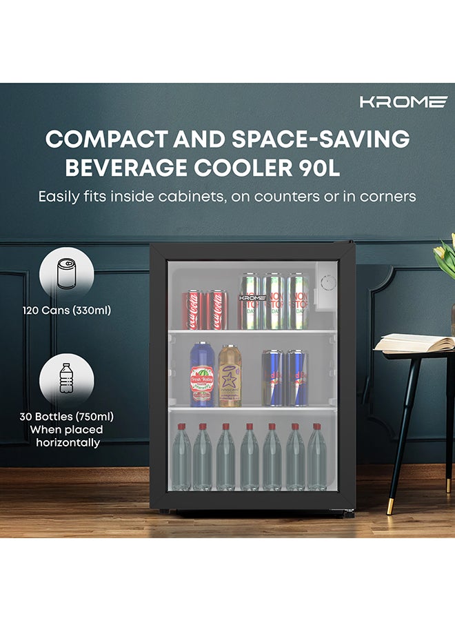 Krome Beverage Cooler, 90 L, Compact Design, Free Standing, Single Door, 2 Glass Shelves, Adjustable Feet, Mechanical Temperature Control, Environment-Friendly R600a 90 L 295 kW KR-BC90DM Black - Image 2