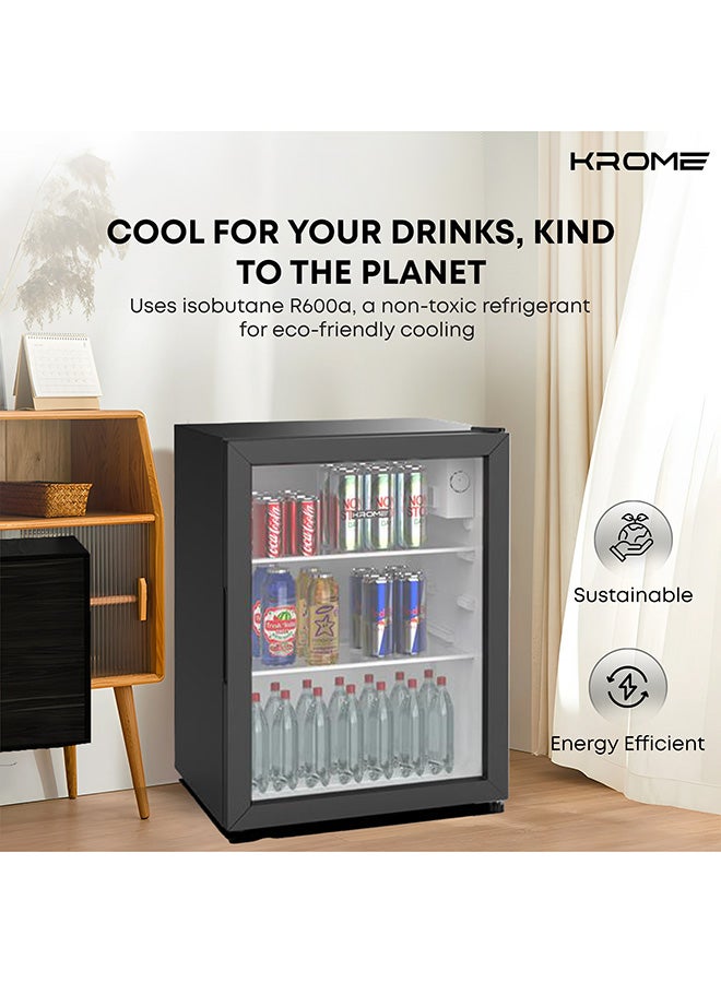 Krome Beverage Cooler, 90 L, Compact Design, Free Standing, Single Door, 2 Glass Shelves, Adjustable Feet, Mechanical Temperature Control, Environment-Friendly R600a 90 L 295 kW KR-BC90DM Black - Image 4