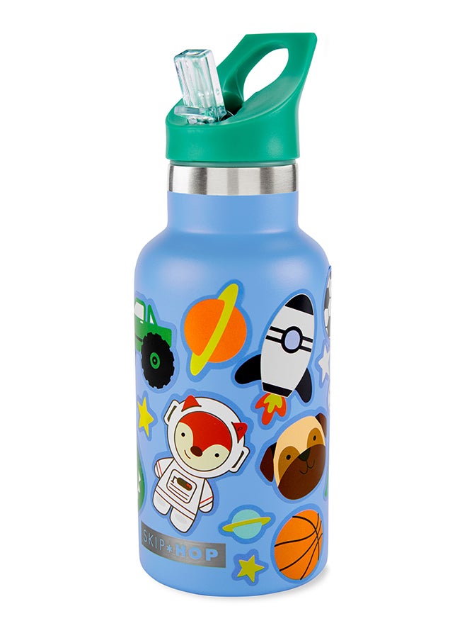 Skip Hop Spark Style Stainless Steel Canteen Bottle - Blue - Insulated Straw Bottle for Kids - Image 1