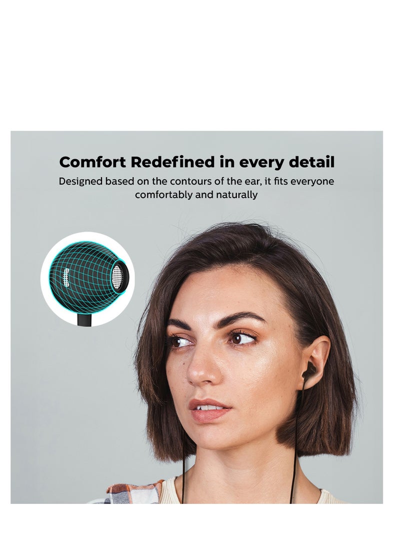 Philips TAUE101BK/00 Wired In-Ear Earphones with Mic, 4.2mm Neodymium Driver, Bass Sound, Ergonomic Comfort Fit, 1.2m Cable, Button Controlled ( Black ) black - Image 5