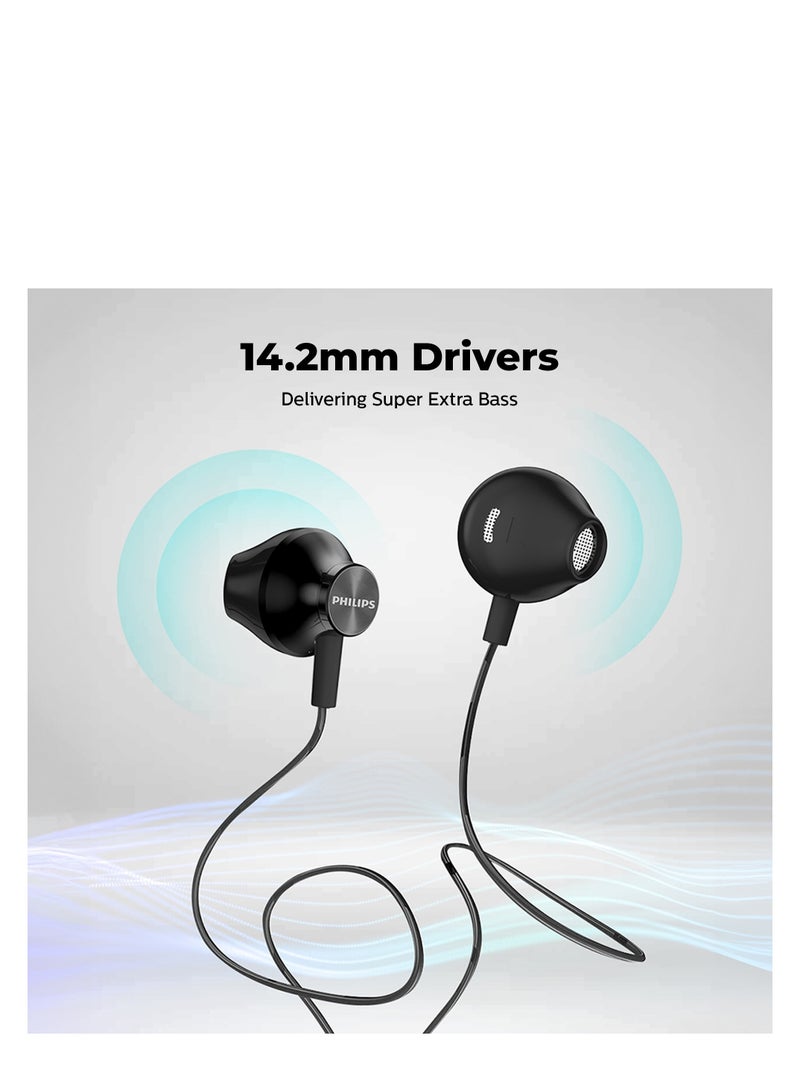 Philips TAUE101BK/00 Wired In-Ear Earphones with Mic, 4.2mm Neodymium Driver, Bass Sound, Ergonomic Comfort Fit, 1.2m Cable, Button Controlled ( Black ) black - Image 4