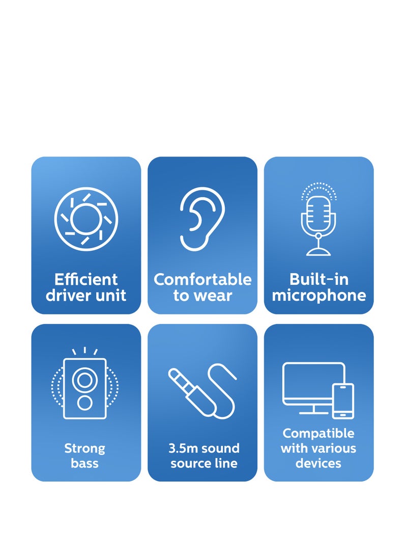 Philips TAUE101BK/00 Wired In-Ear Earphones with Mic, 4.2mm Neodymium Driver, Bass Sound, Ergonomic Comfort Fit, 1.2m Cable, Button Controlled ( Black ) black - Image 2