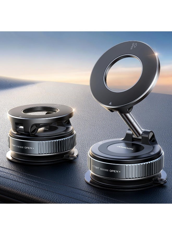 JOYROOM MagSafe Vacuum Suction Cup Mobile Phone Holder with Ultra-Strong Magnetic Grip, 360° Adjustable Metal Arm, Strong Hold on Bumpy Roads And Hard Brakes – for iPhone 16 15 14 13 12 And Android with MagSafe Ring, Dashboard/Windshield Universal Mounting - CE Certified Dark Grey - Image 1