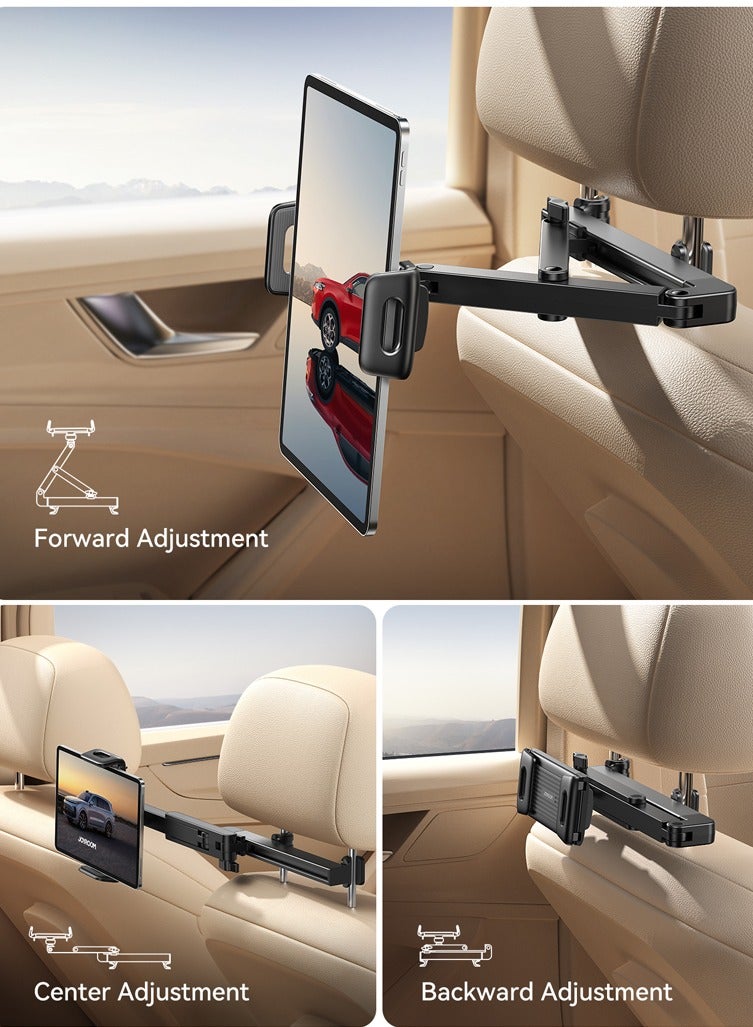 JOYROOM Adjustable 360° Car Headrest Phone Holder for Phone And Tablet (UPGRADED 2025), Car Headrest Mount with Dual‑Axis with Knob Lock, Foldable, Quick Installation, Universal Device Fit, Safe and Secure - Black - Image 2