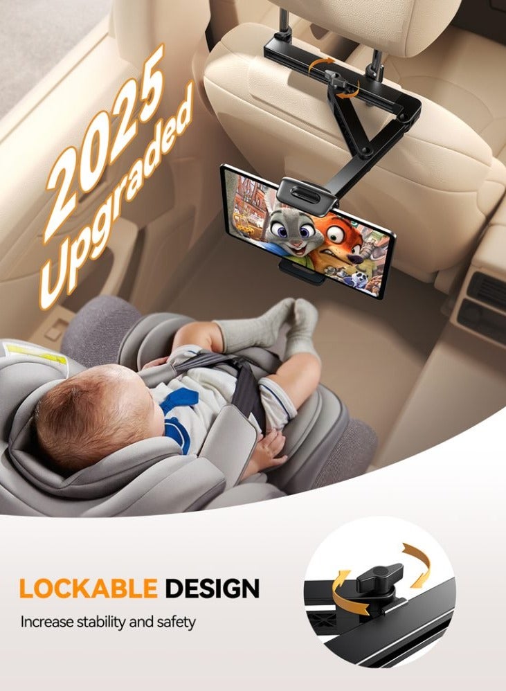 JOYROOM Adjustable 360° Car Headrest Phone Holder for Phone And Tablet (UPGRADED 2025), Car Headrest Mount with Dual‑Axis with Knob Lock, Foldable, Quick Installation, Universal Device Fit, Safe and Secure - Black - Image 5
