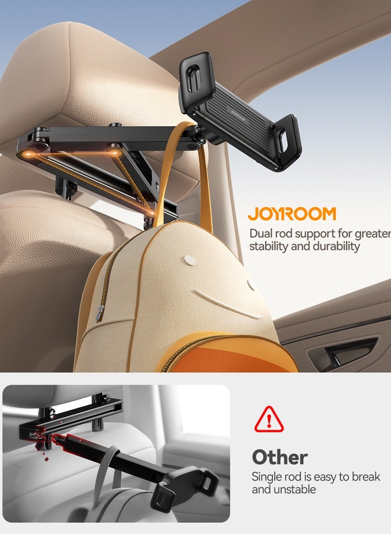 JOYROOM Adjustable 360° Car Headrest Phone Holder for Phone And Tablet (UPGRADED 2025), Car Headrest Mount with Dual‑Axis with Knob Lock, Foldable, Quick Installation, Universal Device Fit, Safe and Secure - Black - Image 4