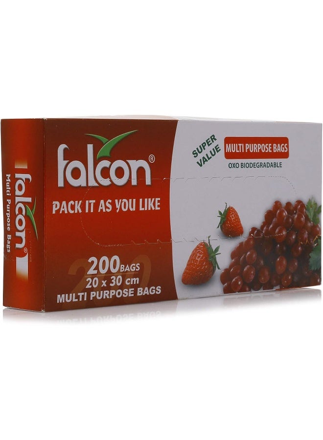 فالكون أكياس متعددة الاستخدامات قابلة للتحلل - 200 كيس شفاف 20 × 30 سم - Image 1