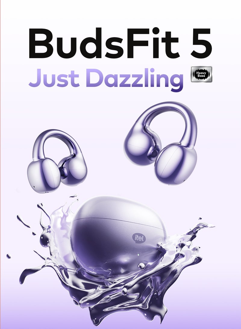 ITEL Open-Ear Listening,Wireless Earphones, BudsFit 5  Earbuds, Bluetooth 5.4 ,IP54 Waterproof, Long Battery Life, iOS And Android  - Starry Purple  - Image 1