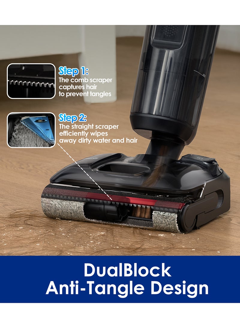 Floor One S7 Stretch Ultra Cordless Wet Dry Vacuum Cleaner, 180°Lay-Flat Anti-Tangle Design, 50 Minutes Runtime, 185℉ Flashdry Self-Cleaning, Dual-Sided Edge Cleaning Floor Cleaner 230 W FW061600AE Black