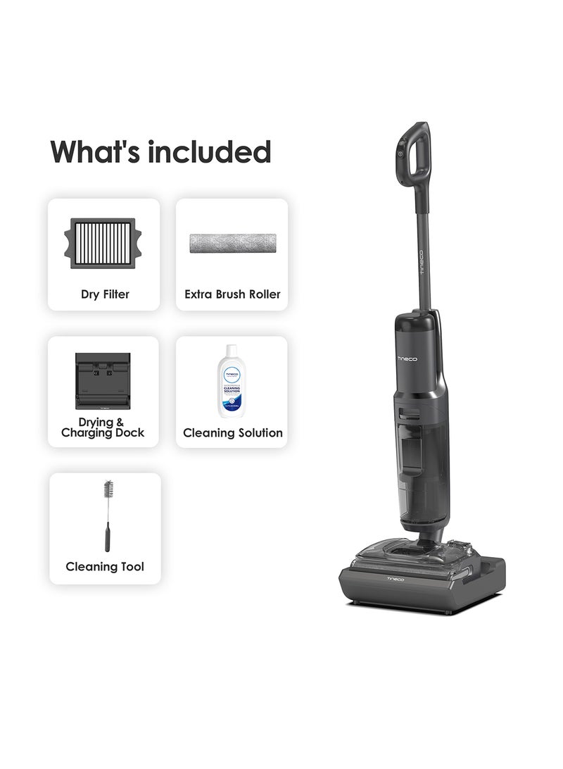 Floor One S7 Stretch Ultra Cordless Wet Dry Vacuum Cleaner, 180°Lay-Flat Anti-Tangle Design, 50 Minutes Runtime, 185℉ Flashdry Self-Cleaning, Dual-Sided Edge Cleaning Floor Cleaner 230 W FW061600AE Black