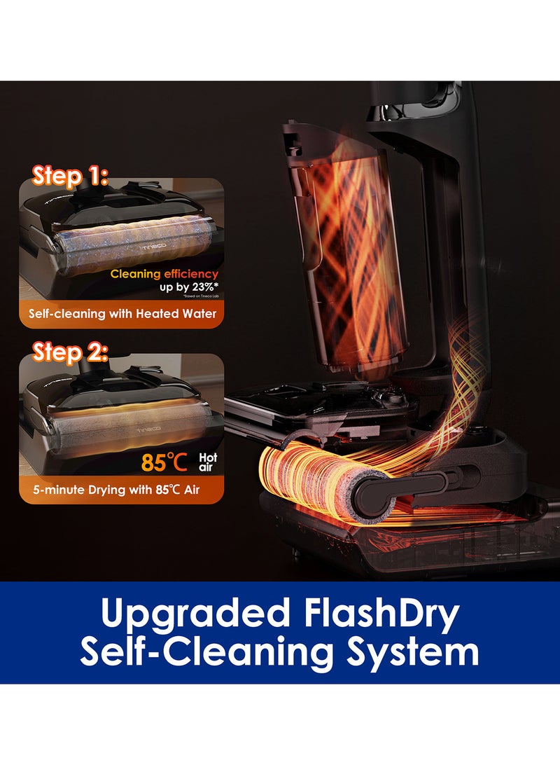 Floor One S7 Stretch Ultra Cordless Wet Dry Vacuum Cleaner, 180°Lay-Flat Anti-Tangle Design, 50 Minutes Runtime, 185℉ Flashdry Self-Cleaning, Dual-Sided Edge Cleaning Floor Cleaner 230 W FW061600AE Black