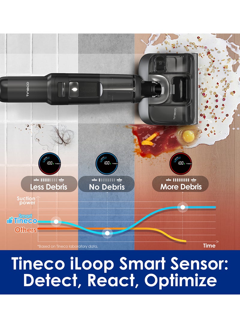 Floor One S7 Stretch Ultra Cordless Wet Dry Vacuum Cleaner, 180°Lay-Flat Anti-Tangle Design, 50 Minutes Runtime, 185℉ Flashdry Self-Cleaning, Dual-Sided Edge Cleaning Floor Cleaner 230 W FW061600AE Black