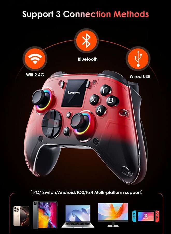 لينوفو وحدة تحكم ألعاب X01 تدعم اتصال لاسلكي بتقنية البلوتوث/مستقبل 2.4 جيجاهرتز، متوافقة مع أجهزة الكمبيوتر/سويتش/بلاي ستيشن 4، شاشة عرض، لون أحمر - Image 2