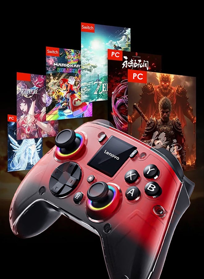 لينوفو وحدة تحكم ألعاب X01 تدعم اتصال لاسلكي بتقنية البلوتوث/مستقبل 2.4 جيجاهرتز، متوافقة مع أجهزة الكمبيوتر/سويتش/بلاي ستيشن 4، شاشة عرض، لون أحمر - Image 3