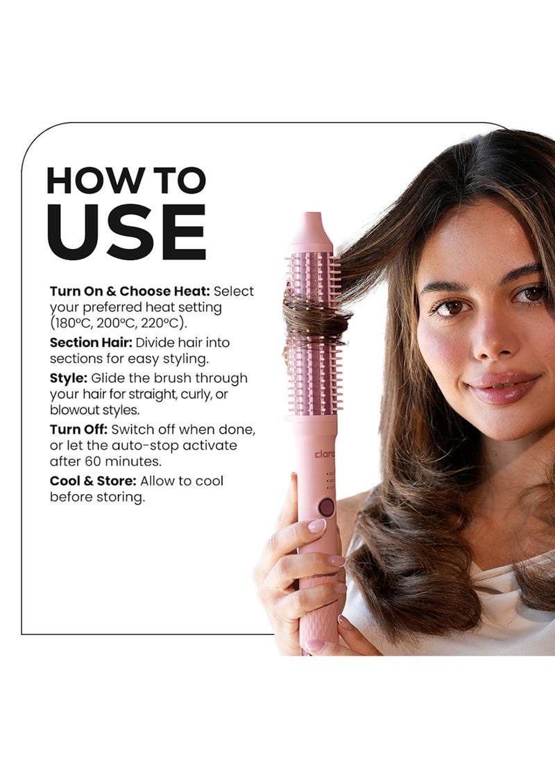 CLARA Anti-Frizz Ionic Slim Hot Brush, 3-in-1 hairstyling for blowouts, curls and straight hair, Two functions, one device Pink - Image 5