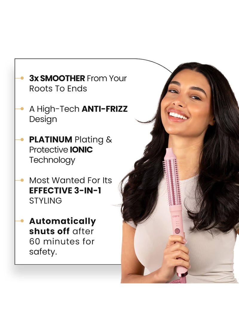 CLARA Anti-Frizz Ionic Slim Hot Brush, 3-in-1 hairstyling for blowouts, curls and straight hair, Two functions, one device Pink - Image 3