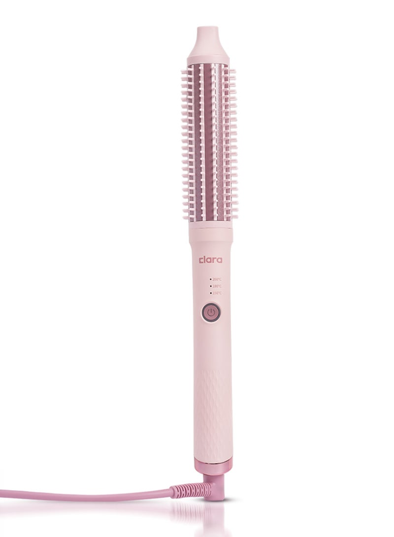 CLARA Anti-Frizz Ionic Slim Hot Brush, 3-in-1 hairstyling for blowouts, curls and straight hair, Two functions, one device Pink - Image 1