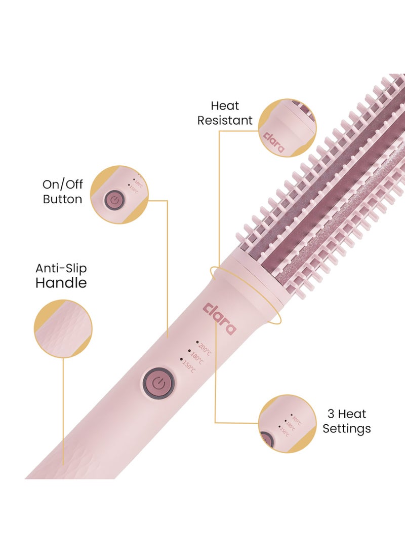 CLARA Anti-Frizz Ionic Slim Hot Brush, 3-in-1 hairstyling for blowouts, curls and straight hair, Two functions, one device Pink - Image 2