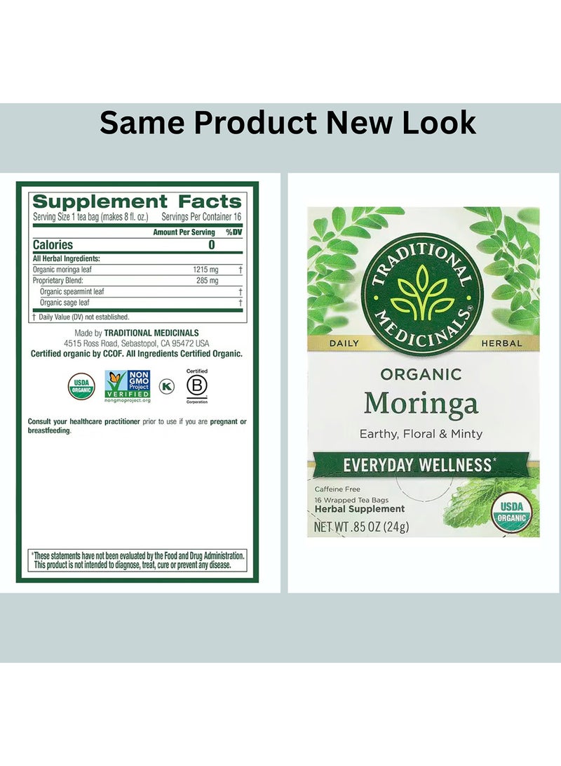 تراديشنال ميديسينالز شاي عضوي مورنغا مع نعناع و مريمية، 16 كيس