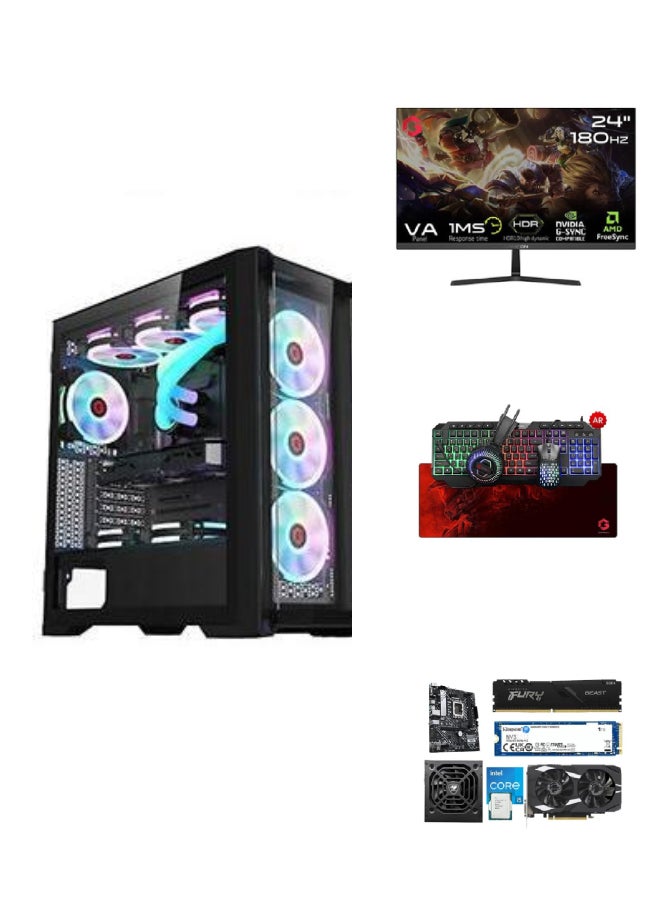 GAMEON Gaming PC with Core i5-12400F Processor/16GB RAM DDR4/1TB SSD/Nvidia GeForce RTX 3050 Graphics + 24 Inch Monitor 180Hz Display With RGB Keyboard, Mouse, Headset & Mousepad Black - Image 1