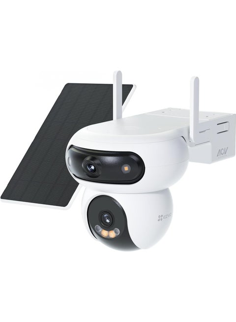 HB90+8W Solar Panel 4MP+4MP 360 Wireless Wifi Surveillance Camera on 10400mAh Motorized Dual Lens Battery, Always-on Mode, Person/Vehicle Detection, Auto Tracking