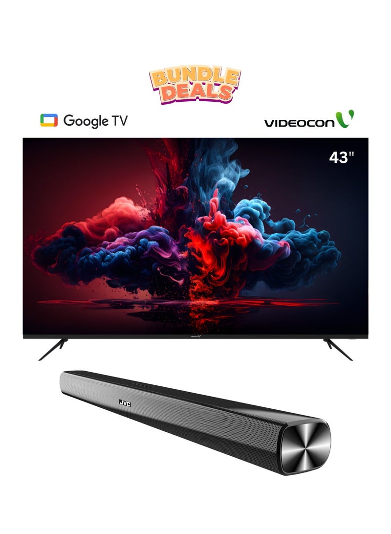 VIDEOCON 43 Inch Edgeless FHD Google TV Smart TV and 2.0CH Soundbar Plus Bluetooth, Usb, Fm Radio Combo Offer-E43ELGT1100+TH-N322 E43ELGT1100+TH-N322 Black  - Image 1