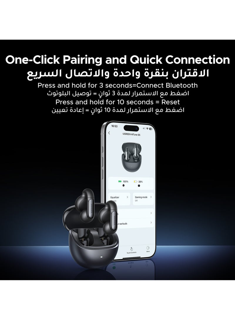 Ugreen HiTune S5 Bluetooth Headphones Wireless, Open-Ear Earphones Noise Cancelling Earbuds Bluetooth 5.4 Clear Calls Ultra-Comfort Headphone with Ear Hooks Dual-Device Connections IPX5 Resistant black  - Image 5