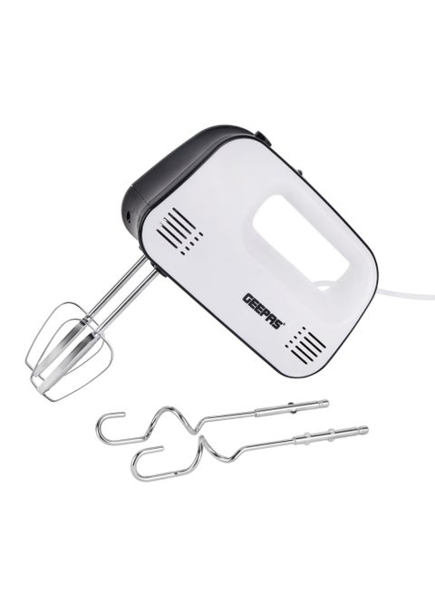 Hand Mixer- GHM43030/ 150 W, 3 Speed Control, Eject Button and Overheat Protection/ Perfect for Kneading Dough, Mixing Batter, Whisking Eggs, etc./ Includes 2 Attachments, Hooks and Beater/ Black and White, 2 Years Warranty 150 W GHM43030 white