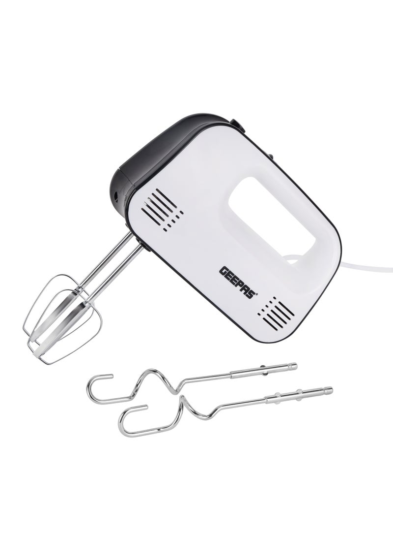 Hand Mixer- GHM43030/ 150 W, 3 Speed Control, Eject Button and Overheat Protection/ Perfect for Kneading Dough, Mixing Batter, Whisking Eggs, etc./ Includes 2 Attachments, Hooks and Beater/ Black and White, 2 Years Warranty 150 W GHM43030 white