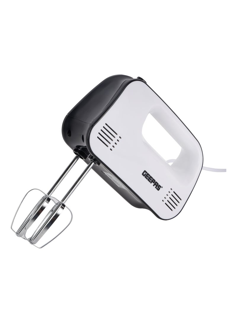 Hand Mixer- GHM43030/ 150 W, 3 Speed Control, Eject Button and Overheat Protection/ Perfect for Kneading Dough, Mixing Batter, Whisking Eggs, etc./ Includes 2 Attachments, Hooks and Beater/ Black and White, 2 Years Warranty 150 W GHM43030 white