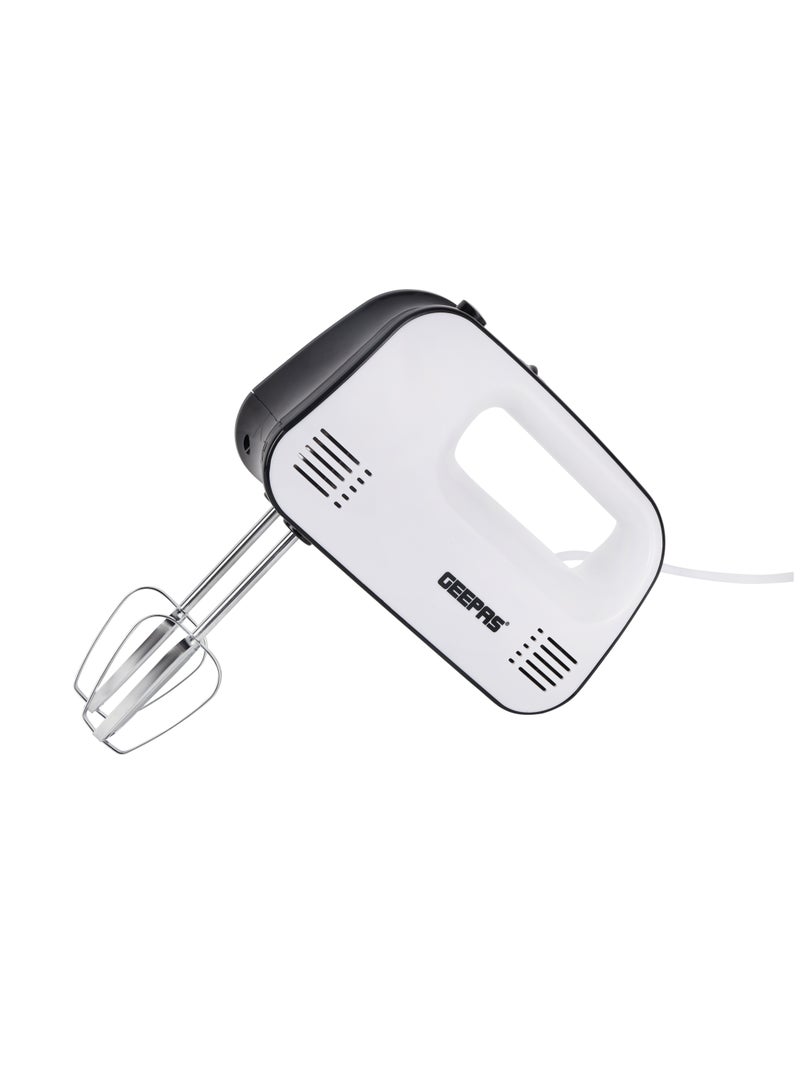 Hand Mixer- GHM43030/ 150 W, 3 Speed Control, Eject Button and Overheat Protection/ Perfect for Kneading Dough, Mixing Batter, Whisking Eggs, etc./ Includes 2 Attachments, Hooks and Beater/ Black and White, 2 Years Warranty 150 W GHM43030 white