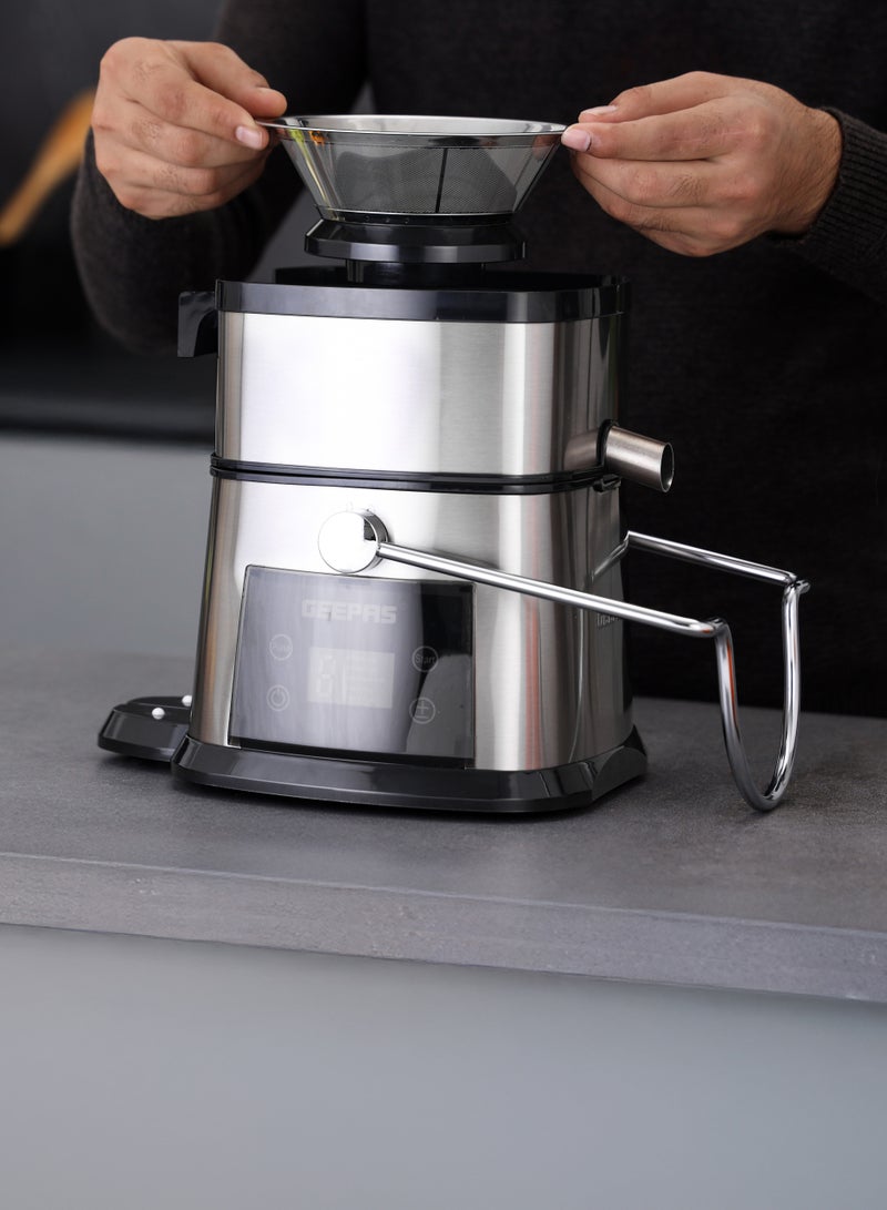 جيباس Digital Juice Extractor 1.0 L Juice Jug | 2.0 Pomace Container, 800 W Powerful Copper Motor with 5 Speed Setting | Touch Control, Stainless Steel Housing, Pusher, Filter and Blade, Perfect for Extracting Juices from Fruits and Vegetables| GJE46023 1 L 800 W GJE46023 Silver & Black  - Image 5