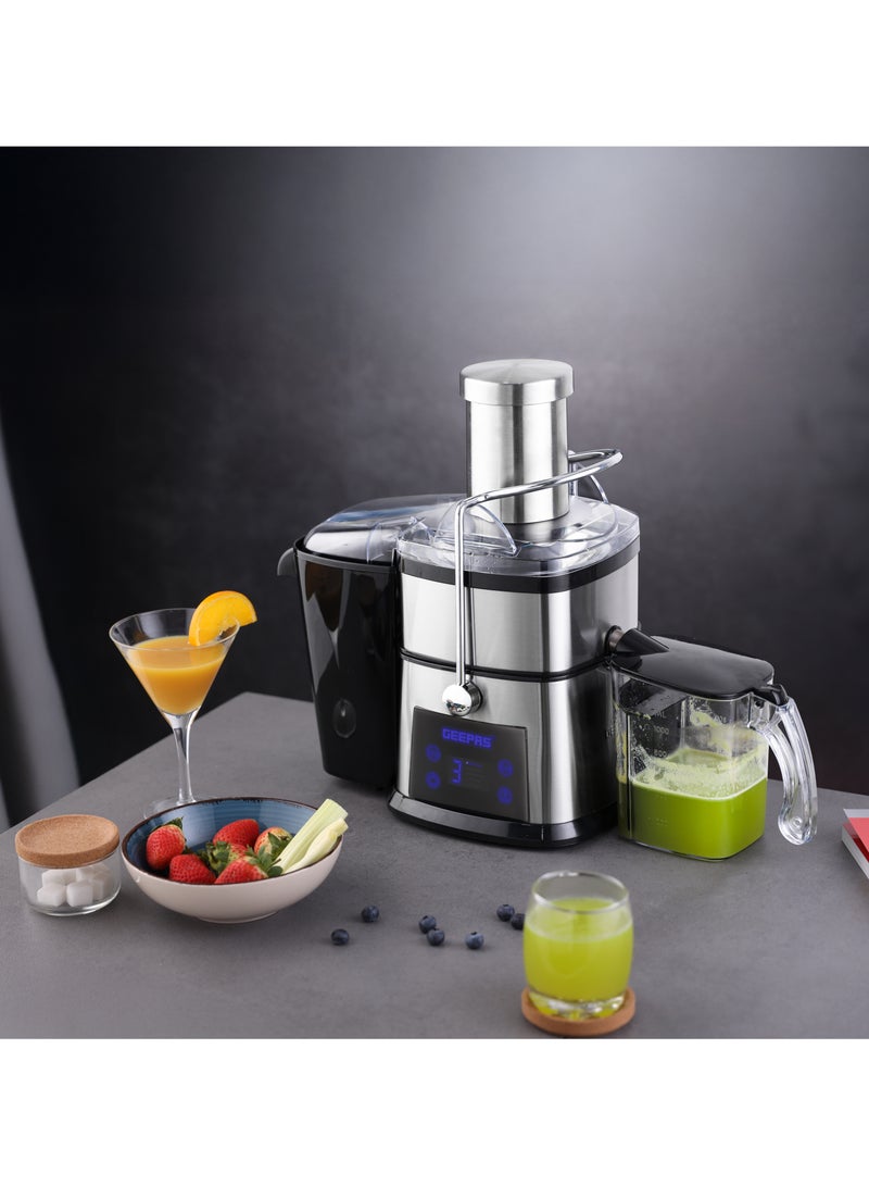 جيباس Digital Juice Extractor 1.0 L Juice Jug | 2.0 Pomace Container, 800 W Powerful Copper Motor with 5 Speed Setting | Touch Control, Stainless Steel Housing, Pusher, Filter and Blade, Perfect for Extracting Juices from Fruits and Vegetables| GJE46023 1 L 800 W GJE46023 Silver & Black  - Image 2