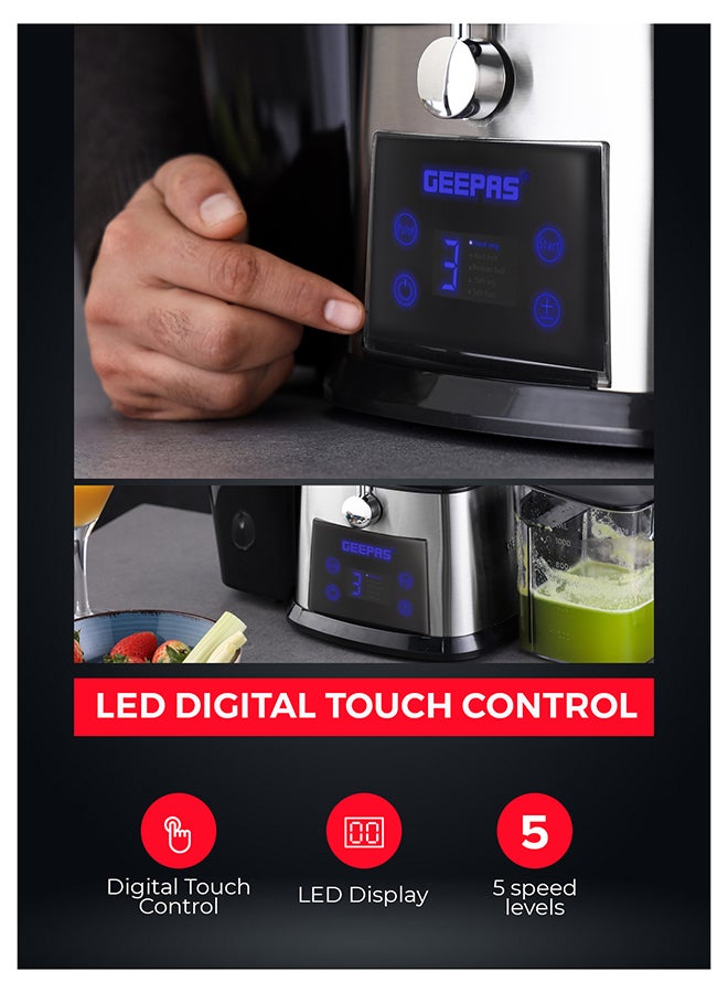 جيباس Digital Juice Extractor 1.0 L Juice Jug | 2.0 Pomace Container, 800 W Powerful Copper Motor with 5 Speed Setting | Touch Control, Stainless Steel Housing, Pusher, Filter and Blade, Perfect for Extracting Juices from Fruits and Vegetables| GJE46023 1 L 800 W GJE46023 Silver & Black - Image 3