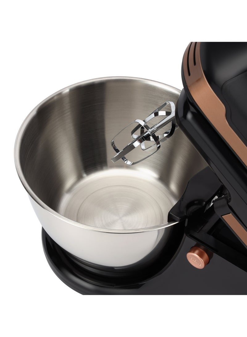 GEEPAS Stand Mixer with Swing Head- GSM43033/ 500 W, Powerful Motor with 4.5 liters Stainless Steel Bowl/ Perfect for Kneading Dough, Mixing Batter, Whisking Eggs, etc./ 5 Speed with Turbo Function, Includes a Hook, Beater Whisk 4.5 L 500 W GSM43033 Black & Brown  - Image 5