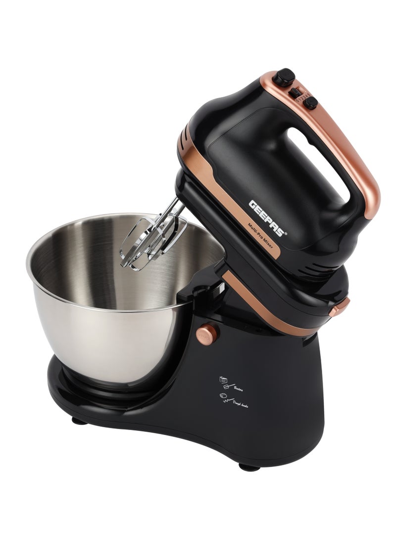 GEEPAS Stand Mixer with Swing Head- GSM43033/ 500 W, Powerful Motor with 4.5 liters Stainless Steel Bowl/ Perfect for Kneading Dough, Mixing Batter, Whisking Eggs, etc./ 5 Speed with Turbo Function, Includes a Hook, Beater Whisk 4.5 L 500 W GSM43033 Black & Brown  - Image 2