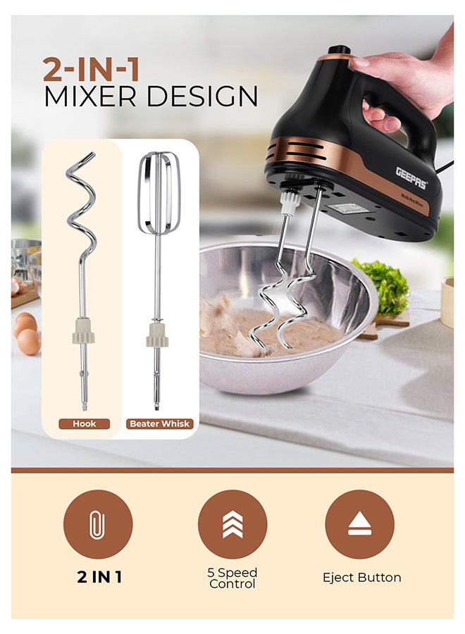 جيباس خلاط قائم برأس متأرجح - GSM43033/ 500 واط، محرك قوي مع وعاء من الفولاذ المقاوم للصدأ سعة 4.5 لتر/ مثالي لعجن العجين، خلط العجين، خفق البيض، إلخ./ 5 سرعات مع وظيفة توربو، يتضمن خطاف، خفاقة خلط. - Image 2