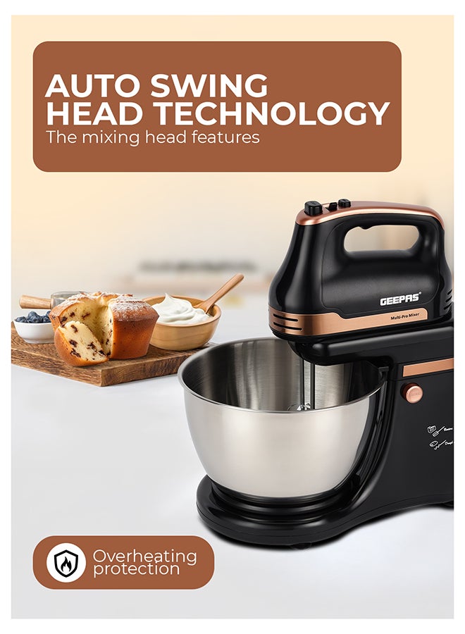 جيباس خلاط قائم برأس متأرجح - GSM43033/ 500 واط، محرك قوي مع وعاء من الفولاذ المقاوم للصدأ سعة 4.5 لتر/ مثالي لعجن العجين، خلط العجين، خفق البيض، إلخ./ 5 سرعات مع وظيفة توربو، يتضمن خطاف، خفاقة خلط. - Image 3