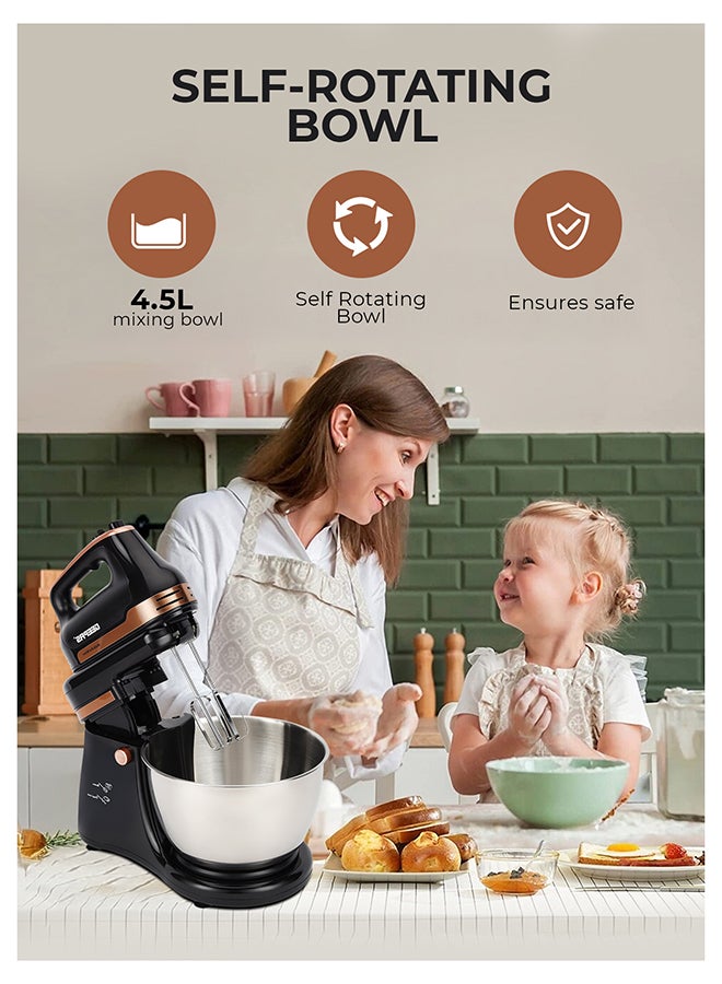 جيباس خلاط قائم برأس متأرجح - GSM43033/ 500 واط، محرك قوي مع وعاء من الفولاذ المقاوم للصدأ سعة 4.5 لتر/ مثالي لعجن العجين، خلط العجين، خفق البيض، إلخ./ 5 سرعات مع وظيفة توربو، يتضمن خطاف، خفاقة خلط. - Image 4