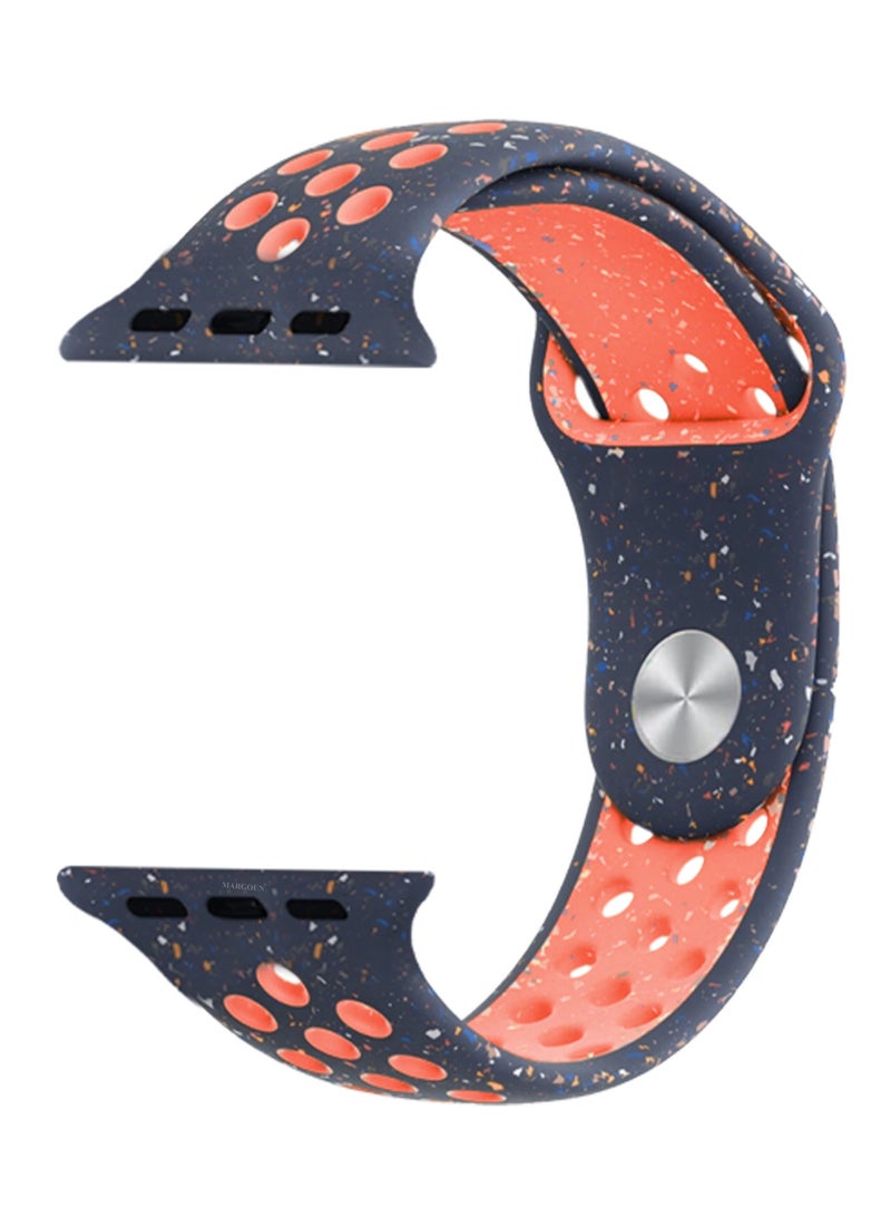 MARGOUN Silicone Sport Strap For iWatch Series Ultra 2/Ultra 10 9 8 7 SE 6 5 4 3 2 1 Watch Band 49mm, 46mm, 45mm, 44mm, 42mm Series 3 Replacement Band With Colored Particles Navy Blue / Pink  - Image 1