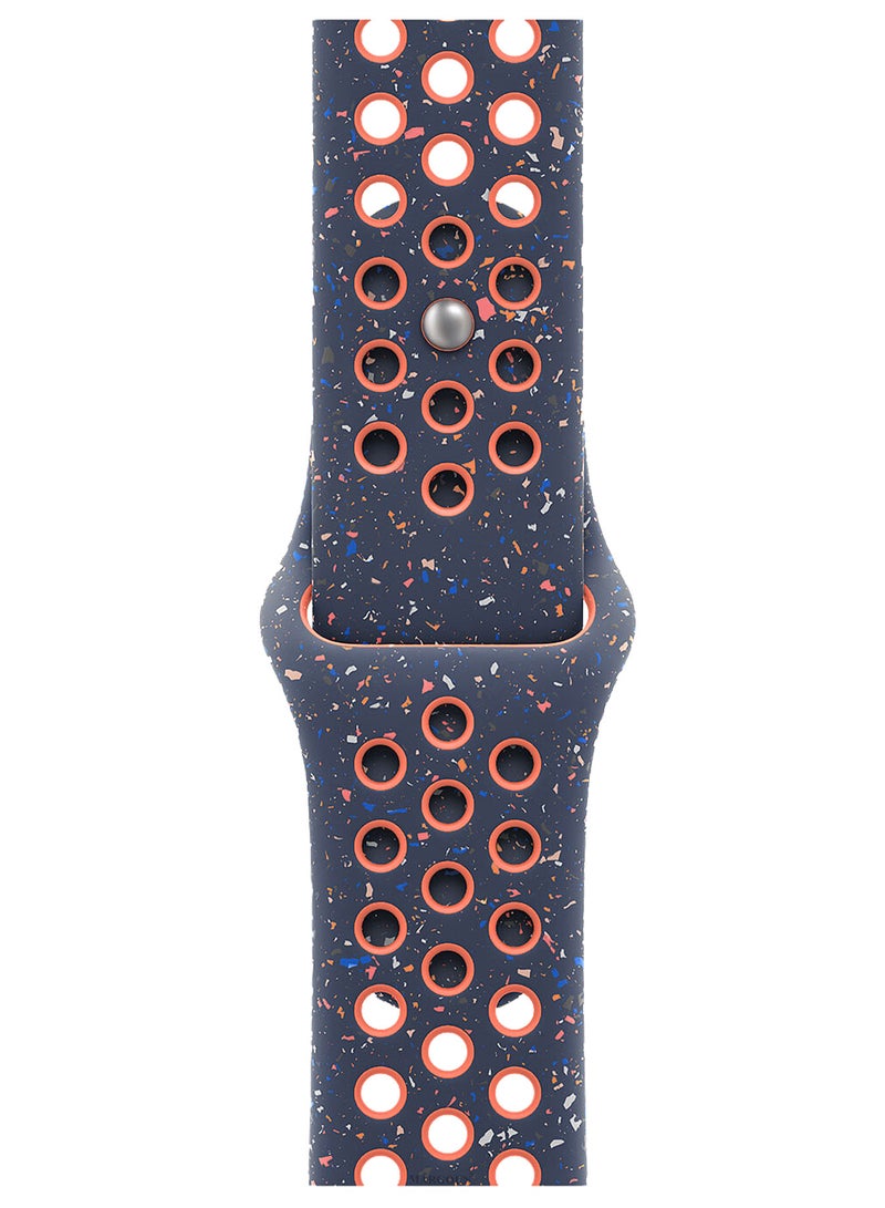 MARGOUN Silicone Sport Strap For iWatch Series Ultra 2/Ultra 10 9 8 7 SE 6 5 4 3 2 1 Watch Band 49mm, 46mm, 45mm, 44mm, 42mm Series 3 Replacement Band With Colored Particles Navy Blue / Pink  - Image 4