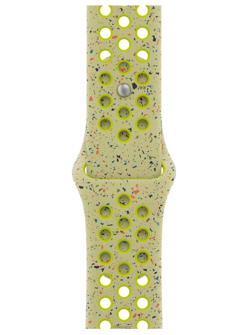 MARGOUN Silicone Sport Strap For iWatch Series Ultra 2/Ultra 10 9 8 7 SE 6 5 4 3 2 1 Watch Band 49mm 46mm 45mm 44mm 42mm Series 3 Replacement Band With Colored Particles Olive Green with Yellow Holes  - Image 4