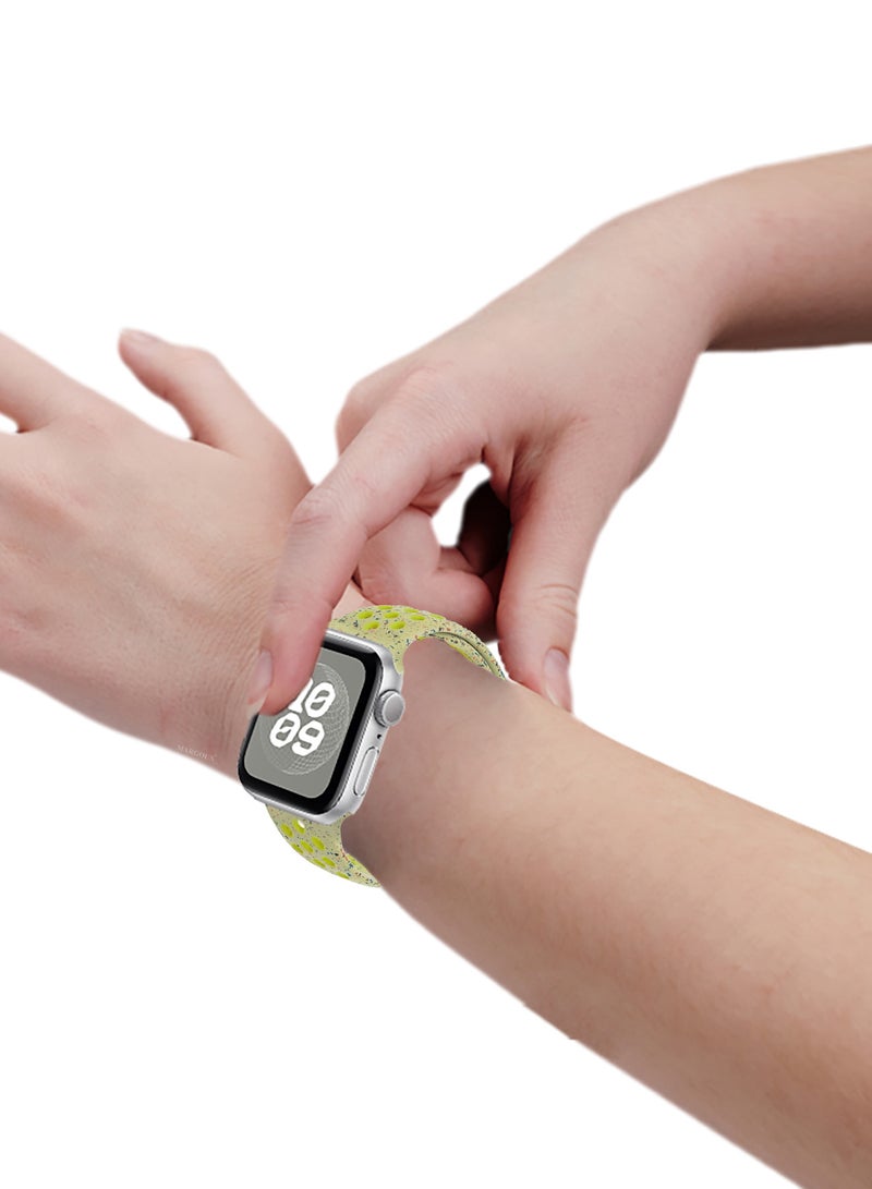 MARGOUN Silicone Sport Strap For iWatch Series Ultra 2/Ultra 10 9 8 7 SE 6 5 4 3 2 1 Watch Band 49mm 46mm 45mm 44mm 42mm Series 3 Replacement Band With Colored Particles Olive Green with Yellow Holes  - Image 5