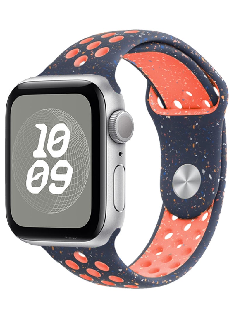 MARGOUN Silicone Sport Strap For iWatch Series Ultra 2/Ultra 10 9 8 7 SE 6 5 4 3 2 1 Watch Band 38mm 40mm 41mm 42mm Series 10 Replacement Band With Colorful Particles Navy Blue / Pink  - Image 3