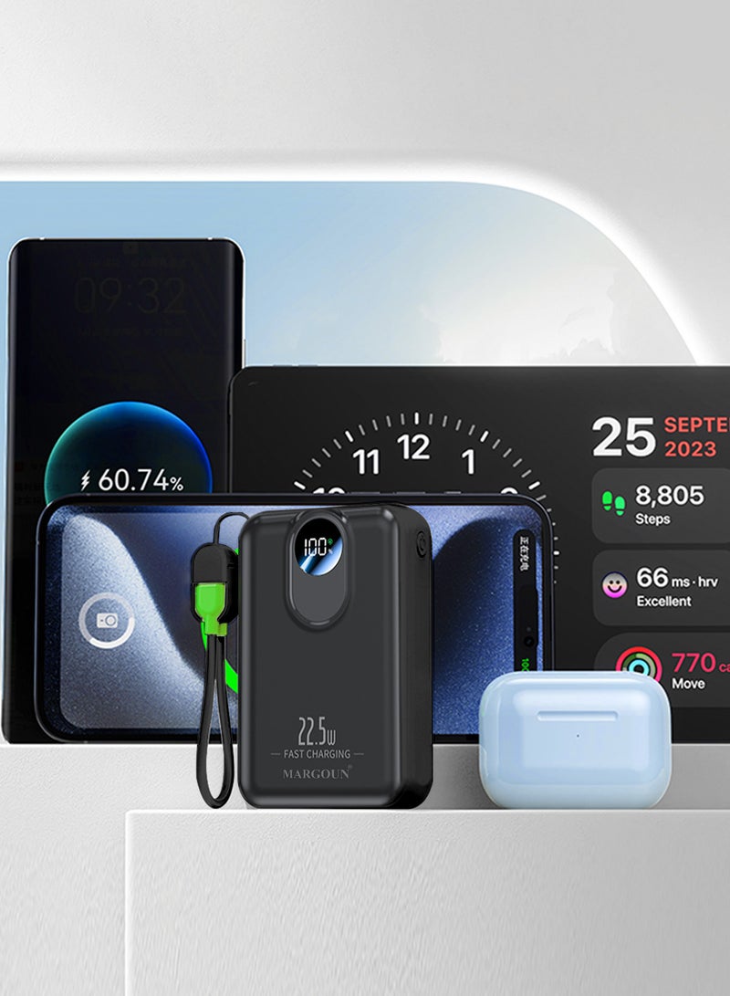MARGOUN 18800 mAh Y390 Power Bank  22.5W Fast Charging With Wireless And USB-C To Lightning Cable Black-2  - Image 5
