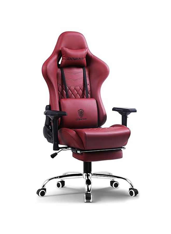 Dowinx Gaming Chair – Massage Cushion, Premium PU Leather, Ergonomic Design with Footrest, 360° Swivel, Adjustable Neck & Lumbar Pillow for Back Support, Home & Office Chair (Maroon LA) Maroon  - Image 1