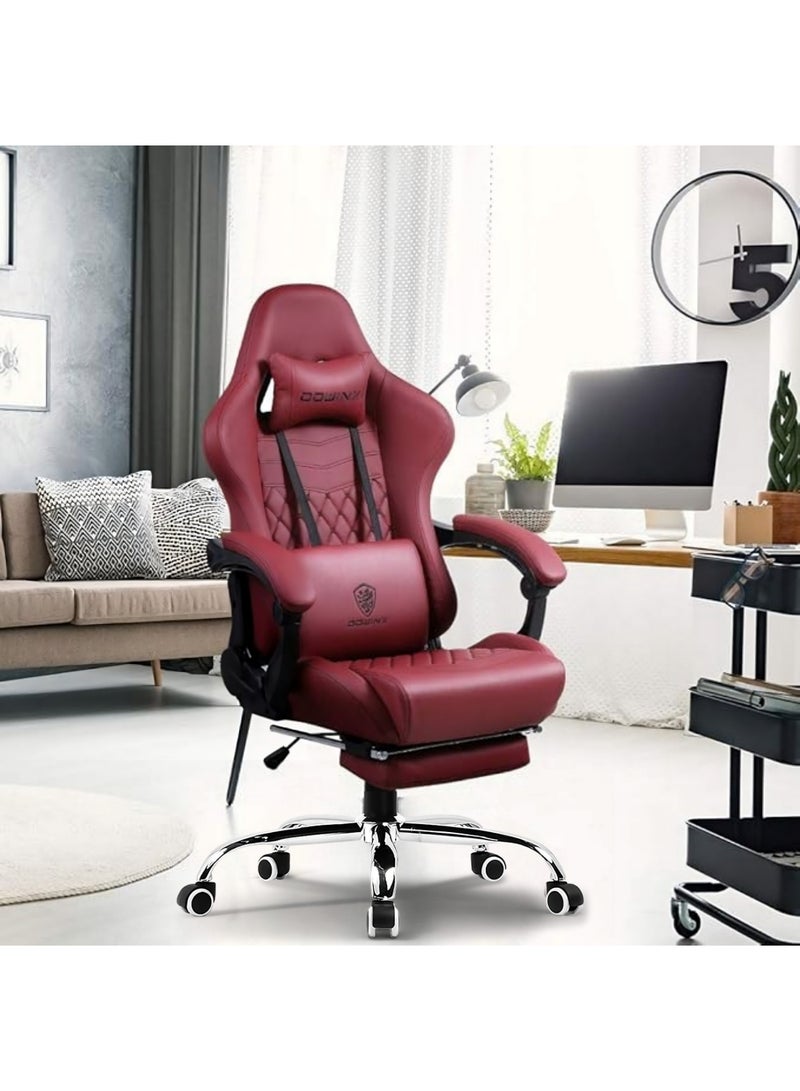 Dowinx Gaming Chair – Massage Cushion, Premium PU Leather, Ergonomic Design with Footrest, 360° Swivel, Adjustable Neck & Lumbar Pillow for Back Support, Home & Office Chair (Maroon LA) Maroon  - Image 2