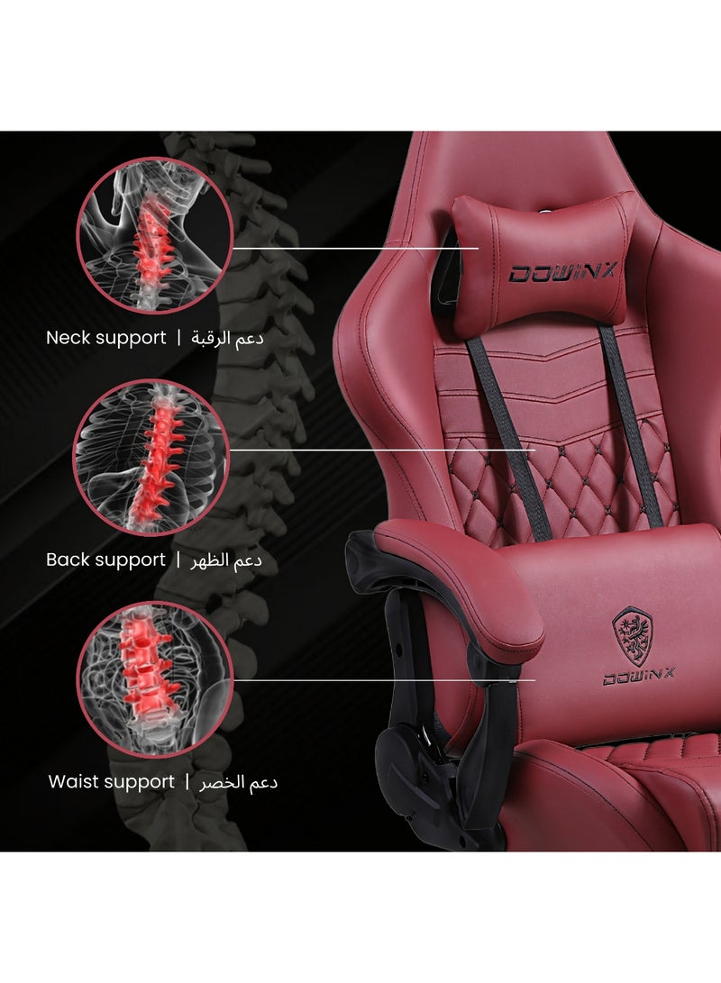 Dowinx Gaming Chair – Massage Cushion, Premium PU Leather, Ergonomic Design with Footrest, 360° Swivel, Adjustable Neck & Lumbar Pillow for Back Support, Home & Office Chair (Maroon LA) Maroon  - Image 3